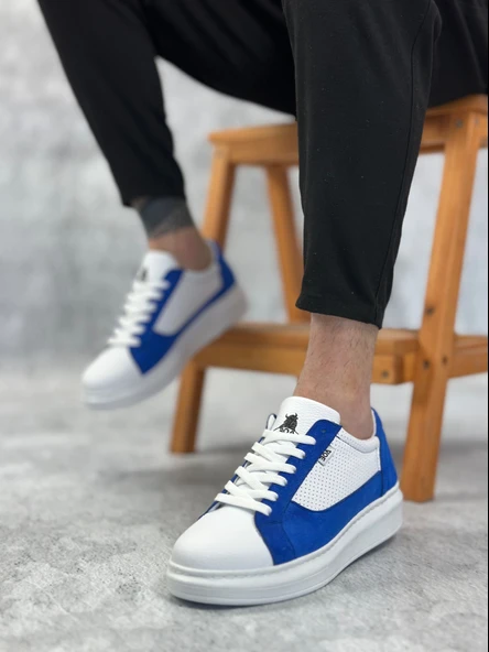 ET0423 Kalın Yüksek Taban Beyaz Mavi Bağcıklı Spor Erkek Ayakkabı ürün görseli