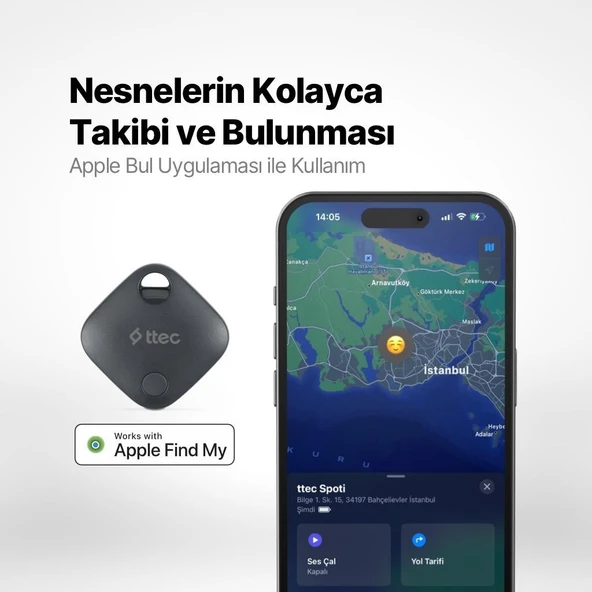 Ttec Spoti Apple Lisanslı Bul Uygulaması Uyumlu Sesli Uyarı Bildirimli Akıllı Takip Cihazı - 2