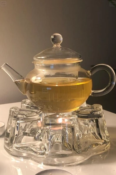 2’li Set Cam Demlik ve Cam Isıtıcı Süzgeçli Demlik 250 ml Bitki Çayı Demliği Borasilikat - 2