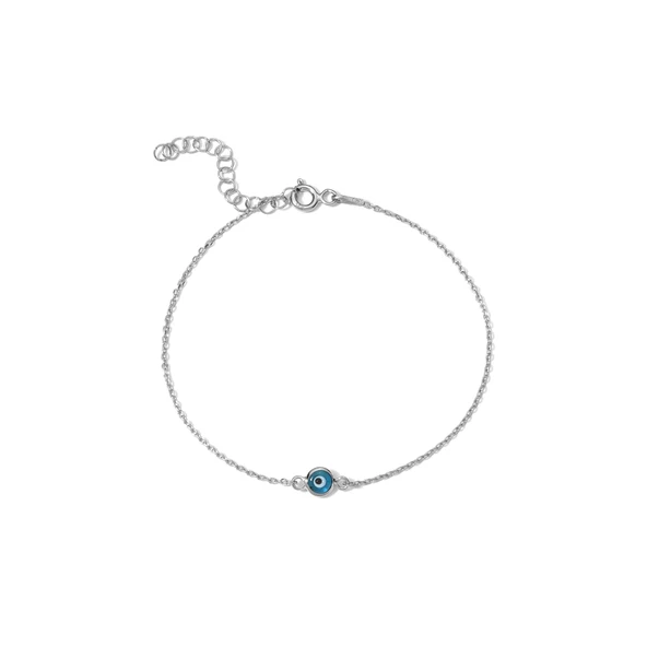 14 Ayar Altın Kaplama Minima Açık Mavi  Göz Boncuğu Gümüş Bileklik - CBS00121 - Resim 6