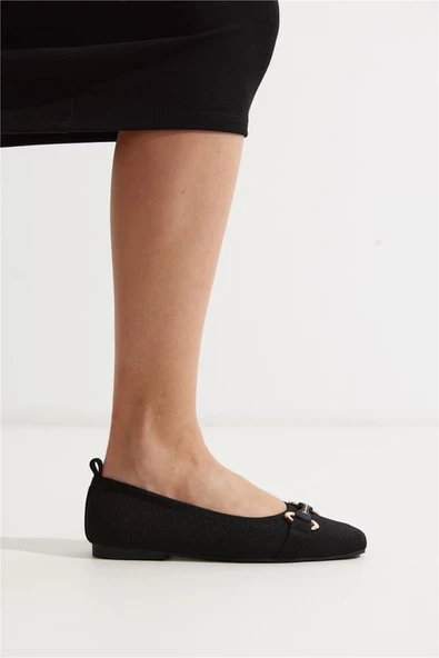 Feles Triko Toka Küt Burun Kadın Babet Ayakkabı - Resim 4