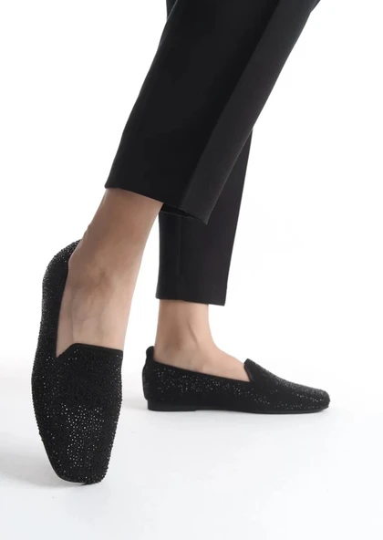 Feles Triko Taş Küt Burun Kadın Babet Ayakkabı - Resim 2