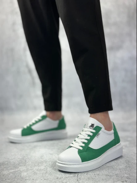 ET0423 Kalın Yüksek Taban Beyaz Yeşil Bağcıklı Spor Erkek Ayakkabı - 3