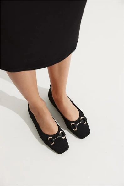 Feles Triko Toka Küt Burun Kadın Babet Ayakkabı - Resim 2