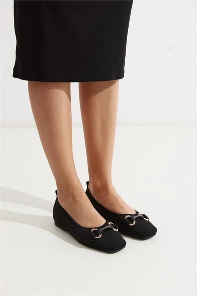 Feles Triko Toka Küt Burun Kadın Babet Ayakkabı - Resim 3