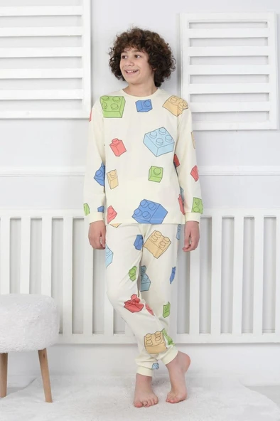 Renk Blokları Desenli Çocuk Pijama Takımı