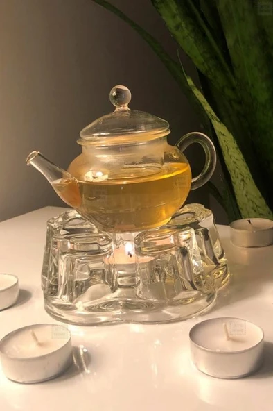 2’li Set Cam Demlik ve Cam Isıtıcı Süzgeçli Demlik 250 ml Bitki Çayı Demliği Borasilikat - 4