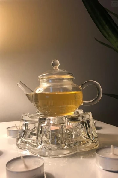 2’li Set Cam Demlik ve Cam Isıtıcı Süzgeçli Demlik 250 ml Bitki Çayı Demliği Borasilikat - 5