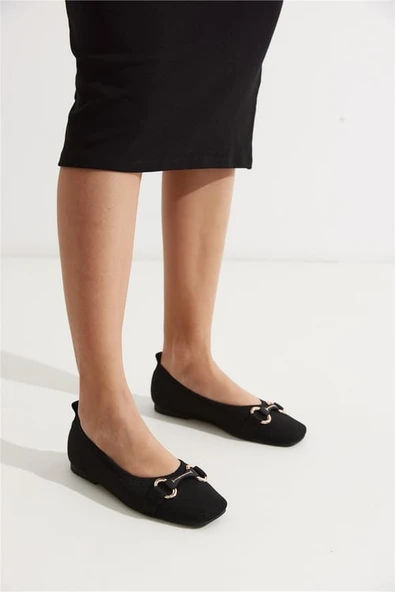 Feles Triko Toka Küt Burun Kadın Babet Ayakkabı - Resim 5