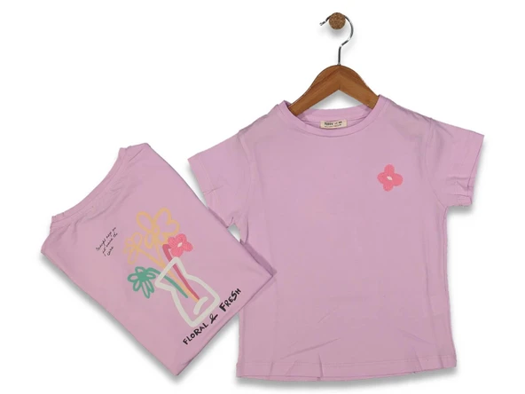 Kız Çocuk Çiçek Baskılı Tişört BGL-ST04451 - 2