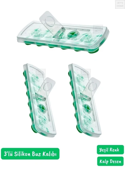 3’lü Buz Kalıbı Silikon Buzluk 12 Bölmeli Kalp Desenli Buz küpü BPA Free