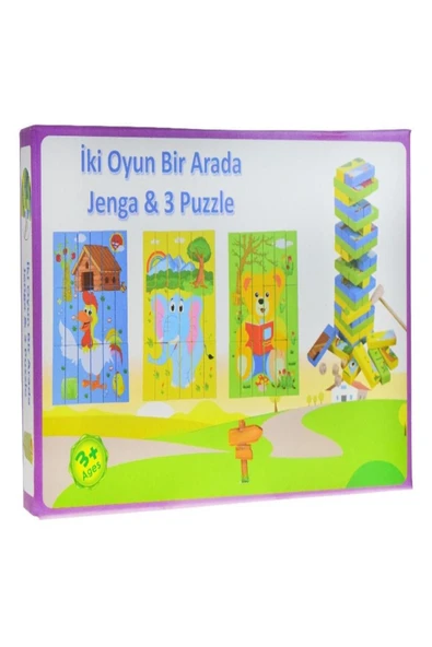 Kzl 2102106 Ahşap 2 Si 1 Arada Jenga  Puzzle