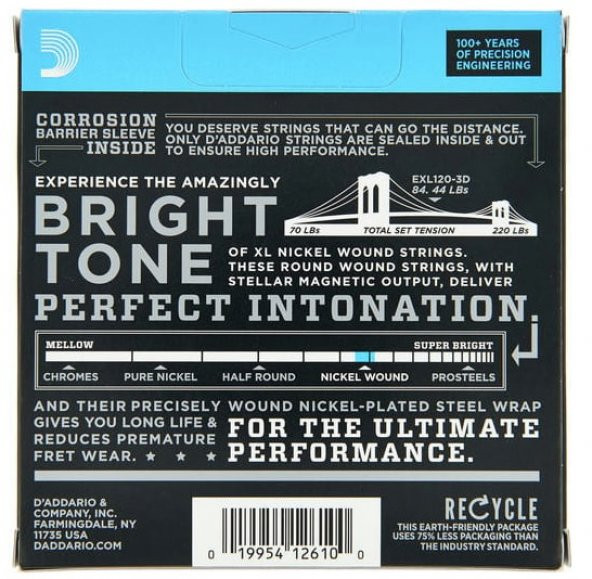 DADDARIO EXL120-3D 3 SET ELEKTRO GİTAR TEL SETİ 9-42 - Resim 2