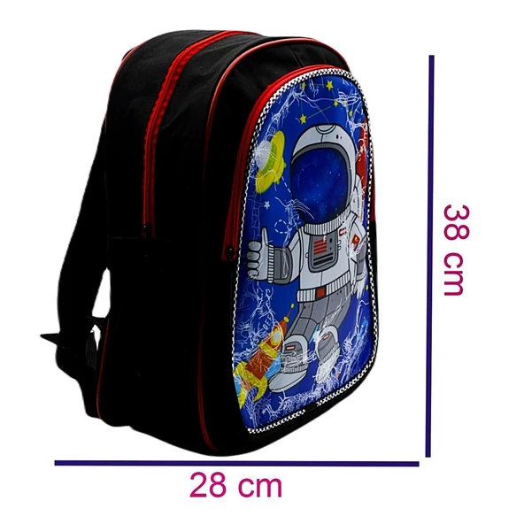Gen-Of 2 Bölmeli Astronot Okul Sırt Çantası Ve Beslenme Çantası Siyah KOD:1309 - 3