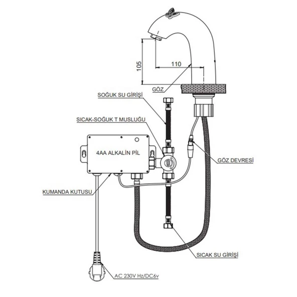 GPD Fotoselli Lavabo Bataryası 105 Siyah Rose Kelebek (PVD) Çift Su Girişli - 2