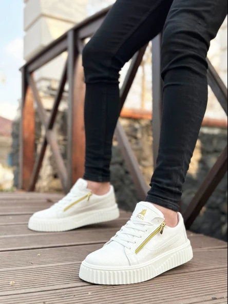 ET-S-308 Kalın Yüksek Taban Çift Fermuarlı Beyaz Erkek Ayakkabı ürün görseli