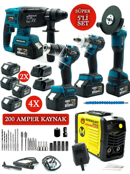 Germany Style ProGP 5'Li Set Kaynak Makinesi Kırıcı Delici Matkap Taşlama Bijon Sökme Vidalama Set