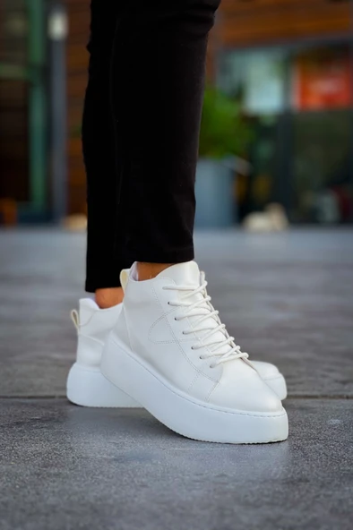 LE10 Bağcıklı Erkek Yüksek Taban Beyaz Spor Bot - Resim 5