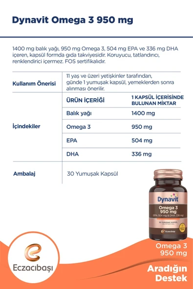 Dynavit Omega 3 950 mg 30 Yumuşak Kapsül - Resim 4