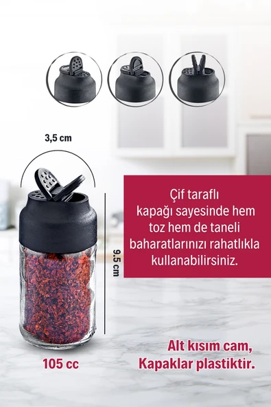 Alice Ahşap Tabanlı Metal Standlı 4'lü Çift Kapaklı Cam Baharatlık Seti - Tuzluk Biberlik - 2
