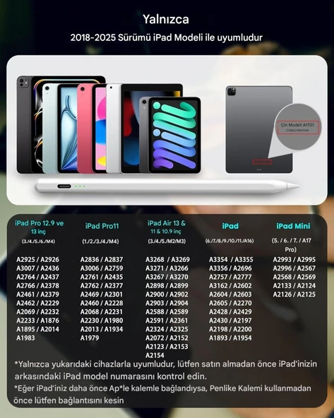 iPad Air 11inç /Pro/Air 13inç Uyumlu Avuç İçi Red/Eğim Stylus Dokunmatik Kalemi/Tüm ipadlar 17 - 2