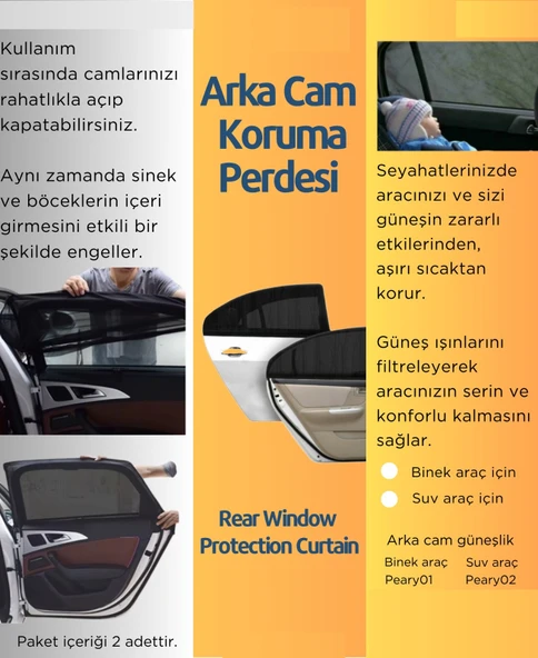 Arka cam güneşlik kelebeksiz cam ve suv araçlar için / PEARY02 ( 2 ADET ) - 4