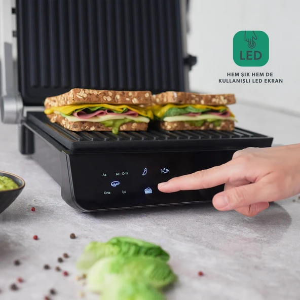 Homend Grilliant 1343H Cam Yüzeyli, 5 Hazır Programlı, Döküm Plakalı, Led Ekranlı Konuşan Tost ve Izgara Makinesi - 3