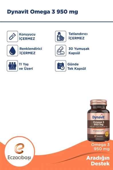 Dynavit Omega 3 950 mg 30 Yumuşak Kapsül - Resim 5