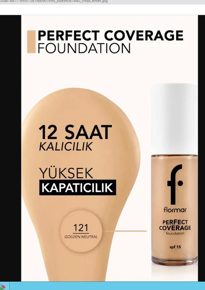Flormar Perfect Coverage Yüksek Pigmentli & Yarı Parlak Bitişli SPF15 Fondöten - 121 Goldn Ntrl - 3