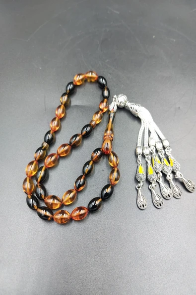 Arpa Kesim Sarı-Siyah Altılı Alpaka Püsküllü Tespih - Resim 4