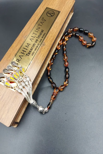 Arpa Kesim Sarı-Siyah Altılı Alpaka Püsküllü Tespih - Resim 5