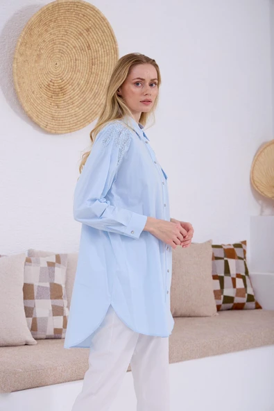 TAŞLI DANTELLİ GÖMLEK - 8