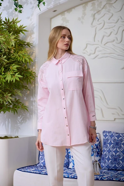 TAŞLI DANTELLİ GÖMLEK - 4