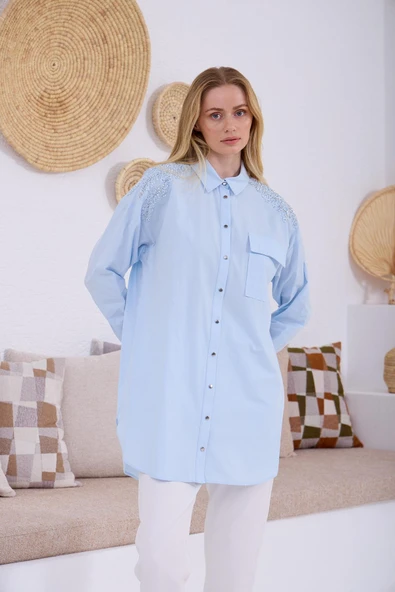 TAŞLI DANTELLİ GÖMLEK - 7