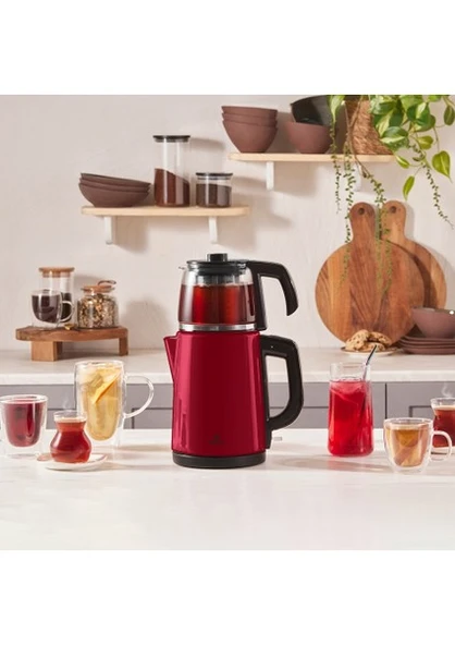 Karaca Tea Glass 2in1 1650 W Kırmızı Çelik Çay Makinesi