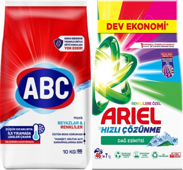 Abc Matik Toz Çamaşır Deterjanı 10KG Klasik Beyazlar & Renkliler (66 Yıkama) + 7KG Renklilere Özel