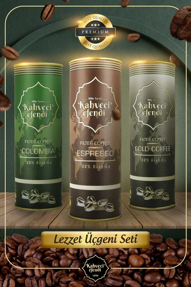 kahveciefendi Lezzet Üçgeni Kahve Seti (Colombia , Espresso , Gold)