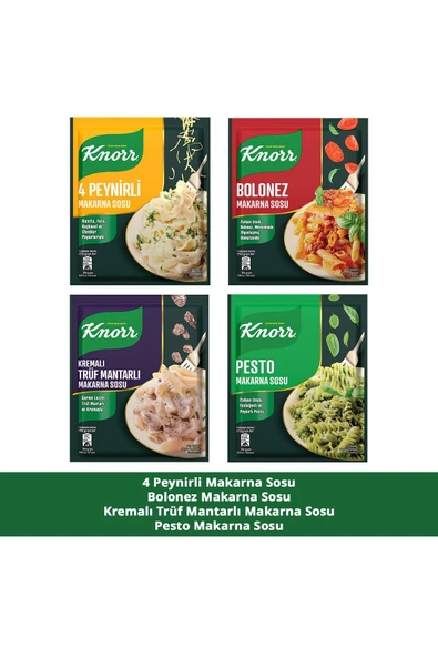 Knorr Makarna Sosu Truf Mantarlı + Pesto + Bolonez + 4 Peynirli