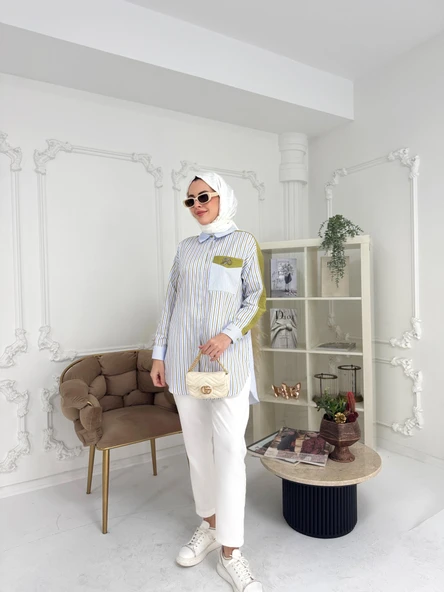 TAŞ DETAYLI ÇİZGİLİ GÖMLEK - 3