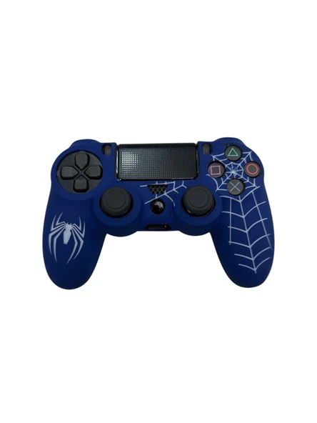 PS4 DualShock Joystick Koruyucu Mavi Örümcek Desenli Silikon Kılıf