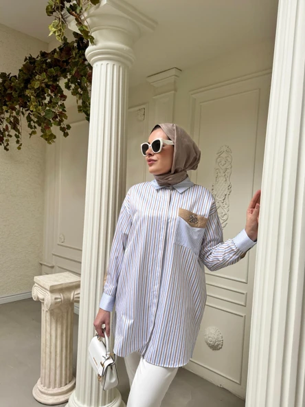 TAŞ DETAYLI ÇİZGİLİ GÖMLEK - 2