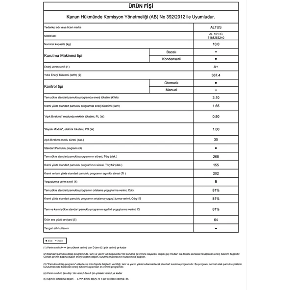 Altus AL-101 IC Çamaşır Kurutma Makinesi - 3