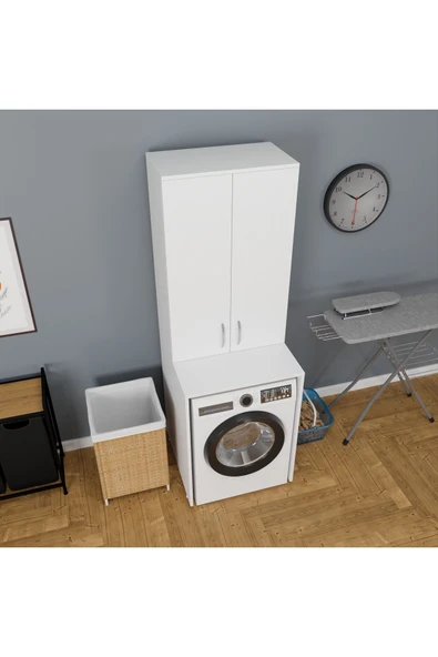 ROZBO MOBİLYA 2 Kapaklı 3 Raflı Çamaşır Makinesi Dolabı Alt Üst Takım 65 x 62 - 8