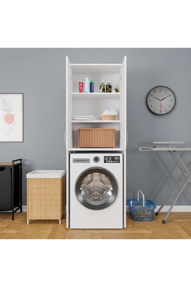 ROZBO MOBİLYA 2 Kapaklı 3 Raflı Çamaşır Makinesi Dolabı Alt Üst Takım 65 x 62 - 2