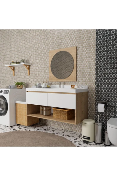 ROZBO MOBİLYA Calia 120 cm Banyo Dolabı Takımı - Alt Dolap, Üst Modül ve Lavabo Dahil - 3