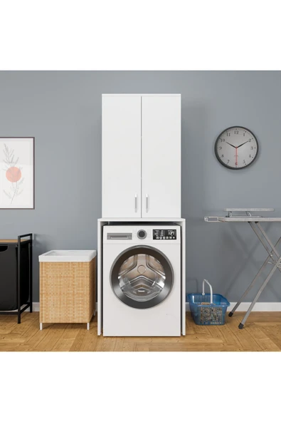 ROZBO MOBİLYA 2 Kapaklı 3 Raflı Çamaşır Makinesi Dolabı Alt Üst Takım 65 x 62 - 6