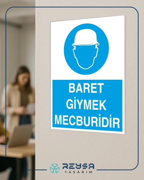 Baret Giymek Mecburidir İş Güvenlik Panoosu Sticker 20X28 Cm - Resim 3