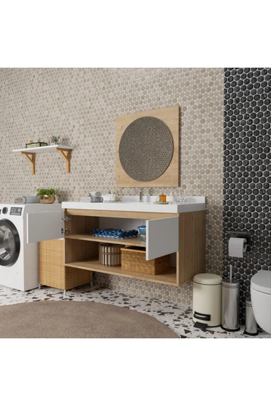 ROZBO MOBİLYA Calia 120 cm Banyo Dolabı Takımı - Alt Dolap, Üst Modül ve Lavabo Dahil - 6