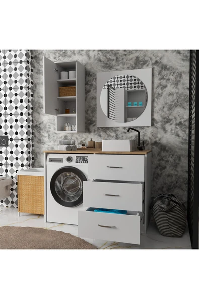 ROZBO MOBİLYA Modern Tek Kapaklı Aynalı Çok Amaçlı Banyo Dolabı - 3