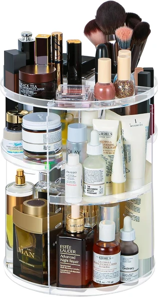 Makyaj Düzenleyici Organizer 360° Döner Kozmetik Düzenleyici Bölmeli, Çok Fonksiyonlu Kutusu Ruj Parfüm Oje Kutusu ürün görseli